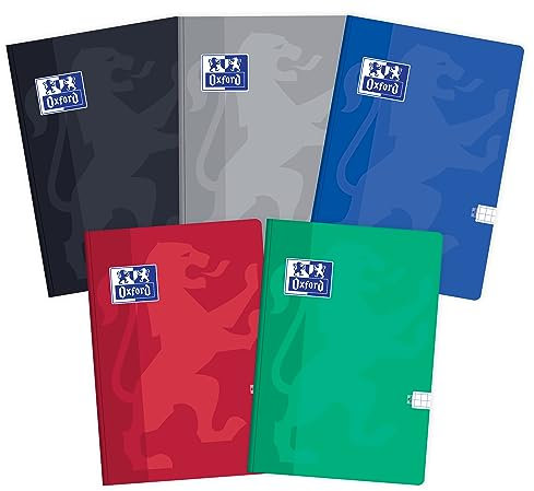 Oxford Notizbuch B5, 96 Blätter, kariert, 5 Stück-Packung Farbenmix