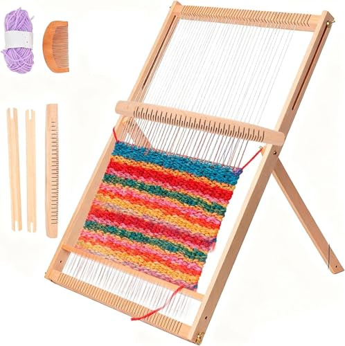 Tissting Weaving Loom Kit, Wooden Tapestry Looms 39 X 25cm DIY Hand-Knitting Weaving Machine with Shuttle, Warp Frame Loom Heddle Bar for Beginner Crochet Enthusiasts
