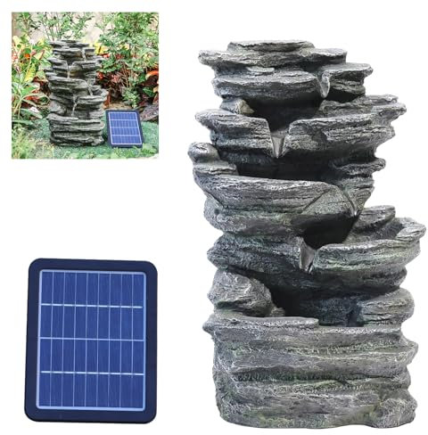 BTGGG Solar Water Feature - Outdoor Solar Powered Garden Waterfall with Lights - Decoration for the Garden - Cascading Rockery Fountain