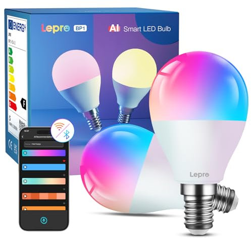 Lepro BP1 AI Lampadina Alexa E14,2700K-5700K,RGB Lampadina Smart WiFi e Bluetooth,Lampadine Intelligente E14 Compatibile con Alexa/Google Home,Progettista Illuminazione AI Personalizzato,2pezzi