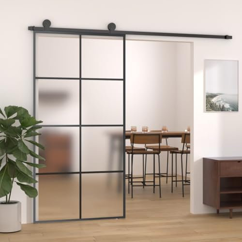 Willood Schiebetür ESG-Glas & Aluminium, Glasschiebetür,Innentür, Schiebetür Innenbereich, Glastür, Tür mit Beschlag 102,5x205 cm