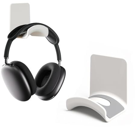 wigmoa S-T8 Compact Headphone Stand for Under Desk Headset Wall Mount with Secure Adhesive Hook, Compatible for Airpods Max &Most Headphone/Controller (White/Wall Mount)