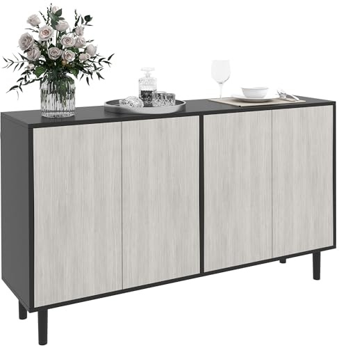 HOMCOM Buffet Cuisine Meuble de Rangement Armoire de Cuisine 2 placards avec étagères réglables, 121 x 37 x 75 cm, Noir et Aspect Bois Gris