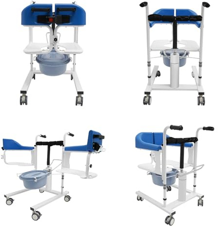 Fridgestea Sollevatore idraulico per pazienti con sedia per WC, 4 in 1, 42 – 61 cm, regolabile con ruote per freni, sedia da bagno con seduta divisa a 180° fino a 90 kg, per anziani/disabili