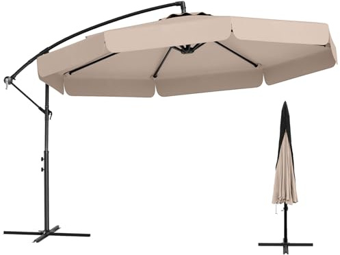 COSTWAY parasoll 300 cm, inkl. skyddsfodral, paraply med vev och volang, lutningsvinkel justerbar, trädgårdsparaply, marknadsparaply, terrassparaply för trädgård, pool, terrass (Beige)