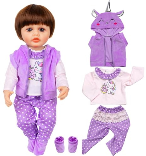 Söta lila dockkläder som baby födda set, dockor kläder, kläder baby kläder mjuk babyfödd klänning tum docka kläder set flicka födelsedag present