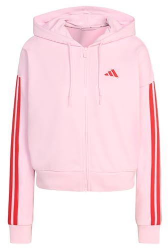 adidas Women's ESSENTIALS 3-STRIPES FRENCH TERRY FULL ZIP HOODIE, clear pink/pure ruby, S