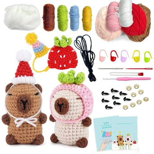 KBIBCK Set all'uncinetto per principianti, 2 pezzi Capybara, set di animali all'uncinetto, set con istruzioni per lavorare a maglia, filato morbido, fai da te, per bambini, adulti