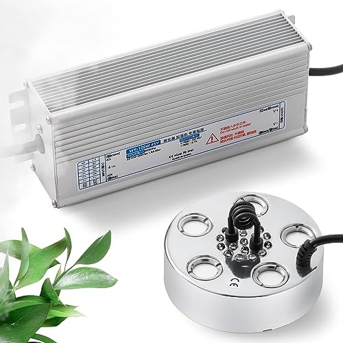 Mxmoonant Fendinebbia a 5 teste ultrasoniche 2000 ml/h con boa e alimentatore di rete da 120 W, ideale per la progettazione del paesaggio e la creazione di un'atmosfera magica