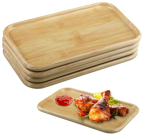 Hocadrv 4 platos de melamina para servir, platos rectangulares, 23 x 13 cm, platos de postre, platos de desayuno, bandeja para carne, ensalada de sushi