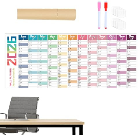 2026 Dry Erase Wall Calendar - Large XL vändbar årskalender, våt och rase laminerad planerare, jätte återanvändbar väggplanerare för hemmakontor klassrum