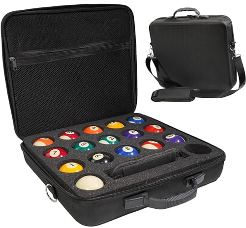 Juego de bolas de billar de lujo de 2-1/4 pulgadas, tamaño reglamentario, 16 bolas de billar profesionales con funda de transporte acolchada y caja de almacenamiento