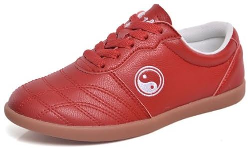 XUHCLY Calzado para Artes Marciales para Mujer Calzado de Tai Chi para Hombre Calzadoes Antideslizante Cuero para Entrenamiento de Tai Chi Kung Fu Taekwondo(Size:38EU(24cm),Color:Rojo)