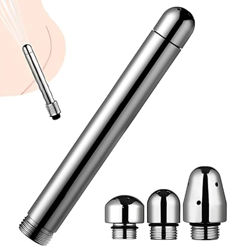 LEPZUR Doccino Anale 1 Pezzo + 3 Teste Di Ricambio Enema Doccia Angolare Pulizia Colonica 13Cm Argento