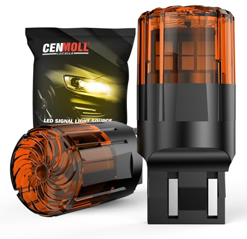 Cenmoll Lampadina W21/5W giallo ambra, 3200LM super luminosa 12V-24V T20 7440 7443 W21W LED per luci di posizione posteriori, indicatori di direzione e luci diurne, confezione da 2