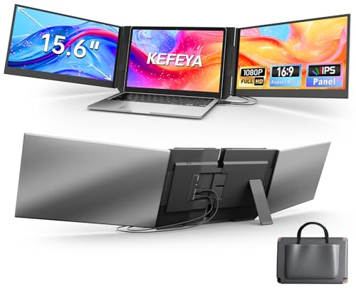 KEFEYA 15,6-tums Laptop skärmförlängare FHD 1080P IPS Triple Portable Monitor Förlängning HDMI, USB-A, Type-C Plug-Play för Windows, Mac, Android, Chrome, för 13–17,3 tums bärbara datorer