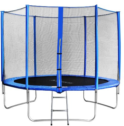 SixBros. SixJump Trampolino Elastico da Giardino 3,05 M - Trampolino per il Giardino, Set Completo Incluso Scaletta, Rete di Sicurezza & Copertura, Blu