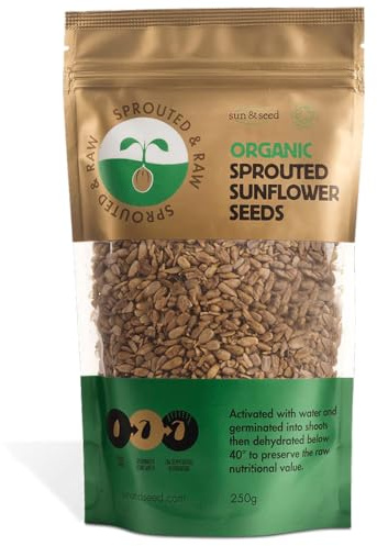 Sun & Seed Sprouted & Raw Organic Sunflower Seeds 250g – Activated & Dehydrated Below 40°C – High in Plant Protein – Great for Snacks, Salads & Baking – Vegan, Keto, Gluten-Free