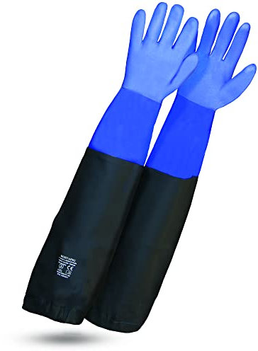 Guantes ROSTAING WETPRO - Par de guantes de trabajo impermeables - Para el mantenimiento de estanques, fosos o acuarios - Guantes de protección largos e impermeables de color azul y negro - fontanería