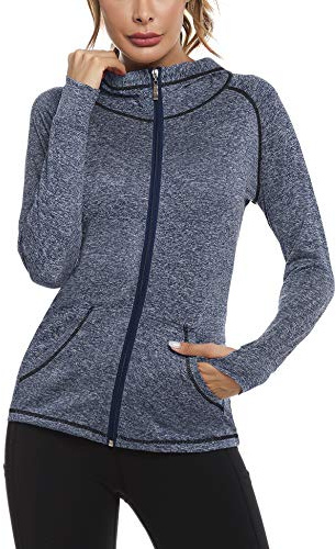 Sykooria Felpa Donna Zip con Cappuccio Giacca Sport Slim Fit Leggero e Traspirante, con Foro per Il Pollice e Tasca Grande