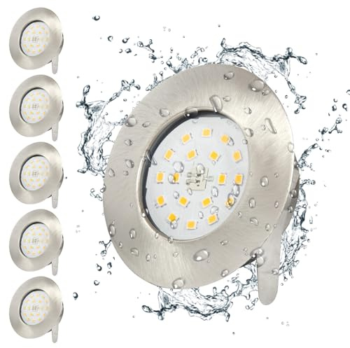 Wondlumi 6X 5W Downlights IP44 Recessed Ceiling Lights Chrome 3000K | Brushed Chrome Down Lights Indoor Ceiling Ultra Slim Spotlights Warm White 240V for Bathroom