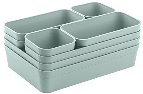 Engelland - Schubladen-Organizer Set, 8-teilig, Farbe: Pastell-Grün, universell verstellbar, Aufbewahrungs-Box, Einteiler, Trenn-System, Utensilien, Stauraum, Wohn-Badezimmer, Kunststoff, BPA-frei