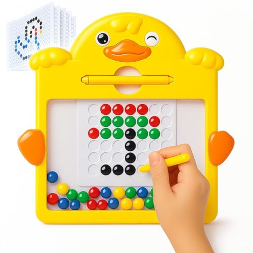 koolbitz Educational Duck Drawing Board with Beads and Pattern Cards, Pen Drawing Plate Develops Fine Motor Skills, Drawing Board Portable Learning Toy for Ages 3+