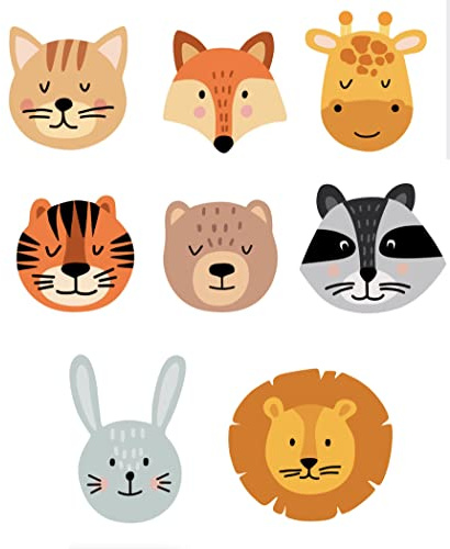 8 toppe serigrafate per bambini da stirare sui vestiti. Applicazioni termoadesive per riparare e decorare pantaloni, giacche, maglioni, zaini, ecc. (Face Animals)