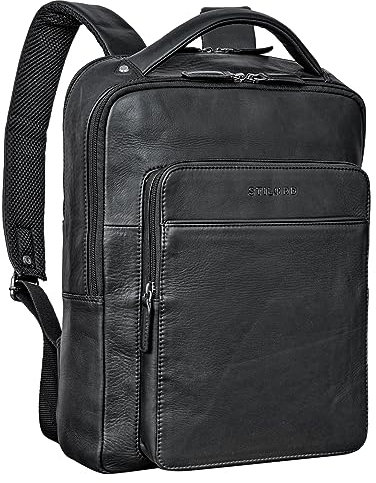 STILORD 'Nicky' Laptoprucksack 13 Zoll Leder Mittel-Groß Damen Herren Lederrucksack Vintage Rucksack Business Handgepäck Reiserucksack Travel Backpack Echtleder, Farbe:schwarz