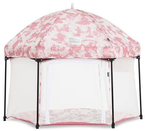 Dream On Me Onyx Playpen Set with Canopy, Baby Playpen, Portable and Lightweight, Playpen for Babies and Toddler, Blush Pink