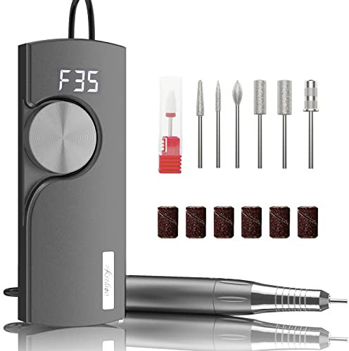 Kredioo Nagelfräser 35000 U/min Elektrische Nagelfeile Aufladbare Maniküre/Pediküre Set Fräser für Gelnägel mit LED Display Upgraded Motor für Acrylnägel Kallus Nagelhaut