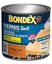 BONDEX - Vernis 2 en 1 Haute Résistance - Protège et Embellit le bois - Chêne Doré Mat - 0,25 Litre