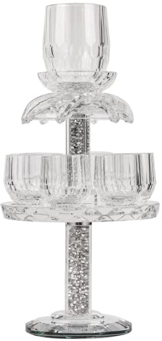BOKER-TOV SHALOM Crystal Kiddush Cup Fountain - Wine Fountain Kiddush Cup Set for Shabbat, Havdalah, Passover - Judaica Shabbos and Holiday Gift (Silver Gemstones)