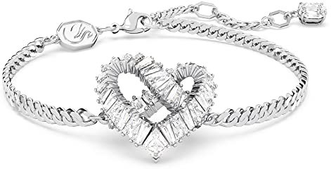 Swarovski Matrix Armband, Rhodiniertes Damenarmband im Herz-Design mit Weißen Kristallen
