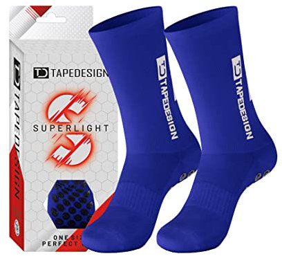 TAPEDESIGN - Superlight - 1 Paar Rutschfeste, ultraleichte Fußballsocken Blau mit gummierten Noppen (Unisex) - Sport-Socken mit Grip für Damen & Herren - Anti-Rutsch Fussball-Socken atmungsaktiv