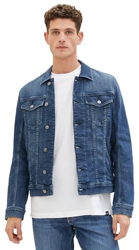 TOM TAILOR Men's 1040165 Denim Jacket, 10119-Used Mid Stone Blue Denim, S, 10119 - Used Mid Stone Blue Denim, S