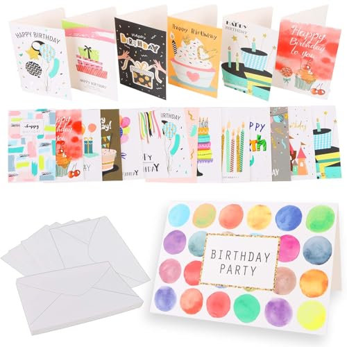 Encuryna 36 Geburtstagskarten Set, Glückwunschkarten mit Umschlägen, Happy Birthday Karten, Geburtstagskarte, Grusskarte, Glückwunschkarte Geburtstagskarten für Frauen, Männer und Kinder