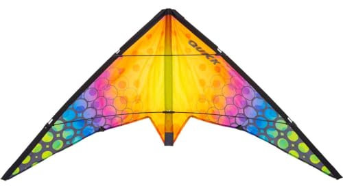HQ Design Ecoline Quick Lenkdrachen Zweileiner Flugdrachen für Erwachsene und Kinder ab 8 Jahren, 56x115cm, inkl. 17kp Polyesterschnüre 2x30m auf Spulen, 2-5 Bft (Rainbow Bubbles)