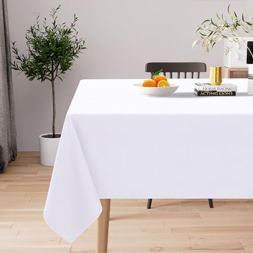 Homaxy Mantel lavable efecto loto, rectangular, 140 x 240 cm, mantel impermeable, mantel limpiable de poliéster, resistente a las manchas, fácil cuidado, para cocina, fiesta, color blanco