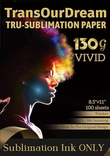 TransOurDream 130g Tru-Sublimation Vinyl 8.5 x 11 inches 100 Sheets Ink Paper Sublimation Htv Heat Press Paper for Tshirts Mugs Blanks(vivid-100)