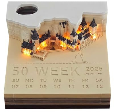Bloc-notes adhésives 3D, calendrier de bureau 2025 avec lumière LED, bloc-notes non collant, calendrier 3D, calendrier 3D sculpté, bloc-notes, cadeau pour décoration de bureau de Noël