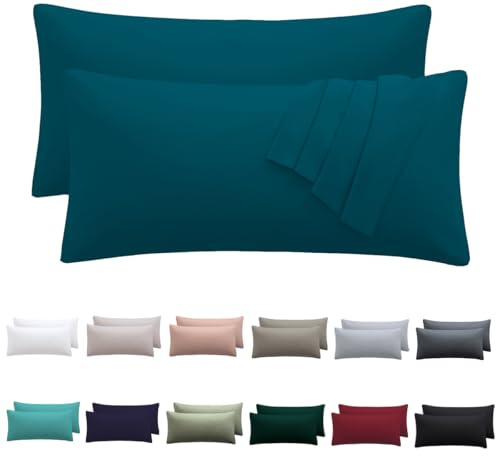 Nesture Juego de 2 fundas de almohada de 40 x 70 cm, color petróleo, 100 % microfibra con cremallera, suave y no necesita planchado