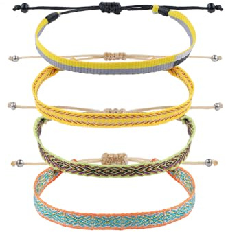 Viwind Bracciali boho 4 pezzi braccialetto dell'amicizia per uomo e donna, tessuto a mano in stile bohémien, misura regolabile, intrecciato, bracciale da surfista, 18 - 26 cm