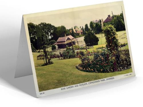 GREETING CARD - Vintage Wales - Rose Garden & Pavilion Cwmdonkin Park Swansea b