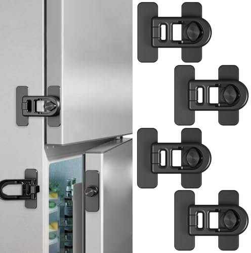ZYEKIU 4 Pièces Cadenas Frigo, Securite Placard Enfant Auto-Adhésif, Sécurité Enfant Placard Réglable, Serrure de Porte de Réfrigérateur de Sécurité Enfant pour Réfrigérateur Tiroir Armoire (Noir)