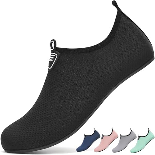 gitzing Water Shoes for Women Men Beach Quick-Dry Swim Aqua Socks Breathable Barefoot Shoes for Beach Surfing Driving Pool Yoga(Black,40 EU/6.5 UK)