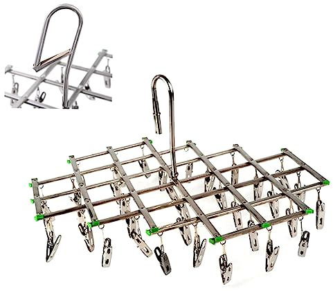 Happyyami Stainless Steel Clips Folding Laundry Hanger Wind Drip Drying Rack for Clothes Towels Diapers Underwear and Socks Space Saving for Indoor Outdoor Use