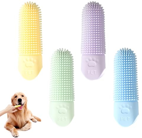 4 Pezzi Spazzolino Silicone per Cani 360º Spazzolino Denti del Dito del Cane Gatto Pulizia Denti Accessori Animale Domestico Rimuovi Tartaro Denti Animali Dentali Cura Dentale Viola Blu Verde Giallo