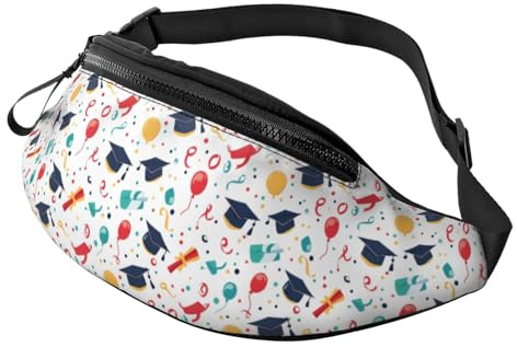 Graduation Cap Balloon Print Fanny Packs for Women Men, Sports Waist Bag Pack, Belt Bag for Travel Hiking Running