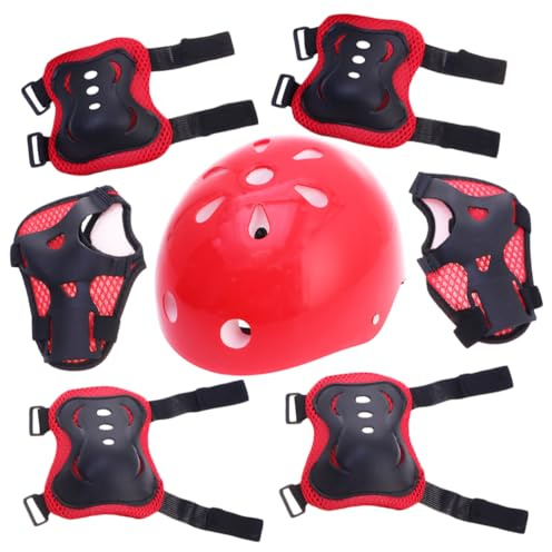 Toddmomy Casque de Protection pour Cyclisme et Skateboard avec Coudières et Protections Sportives Rouge Adapté à Garçon Fille et Activités de Plein Air